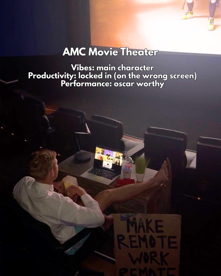Scotty on a video call inside a movie theater